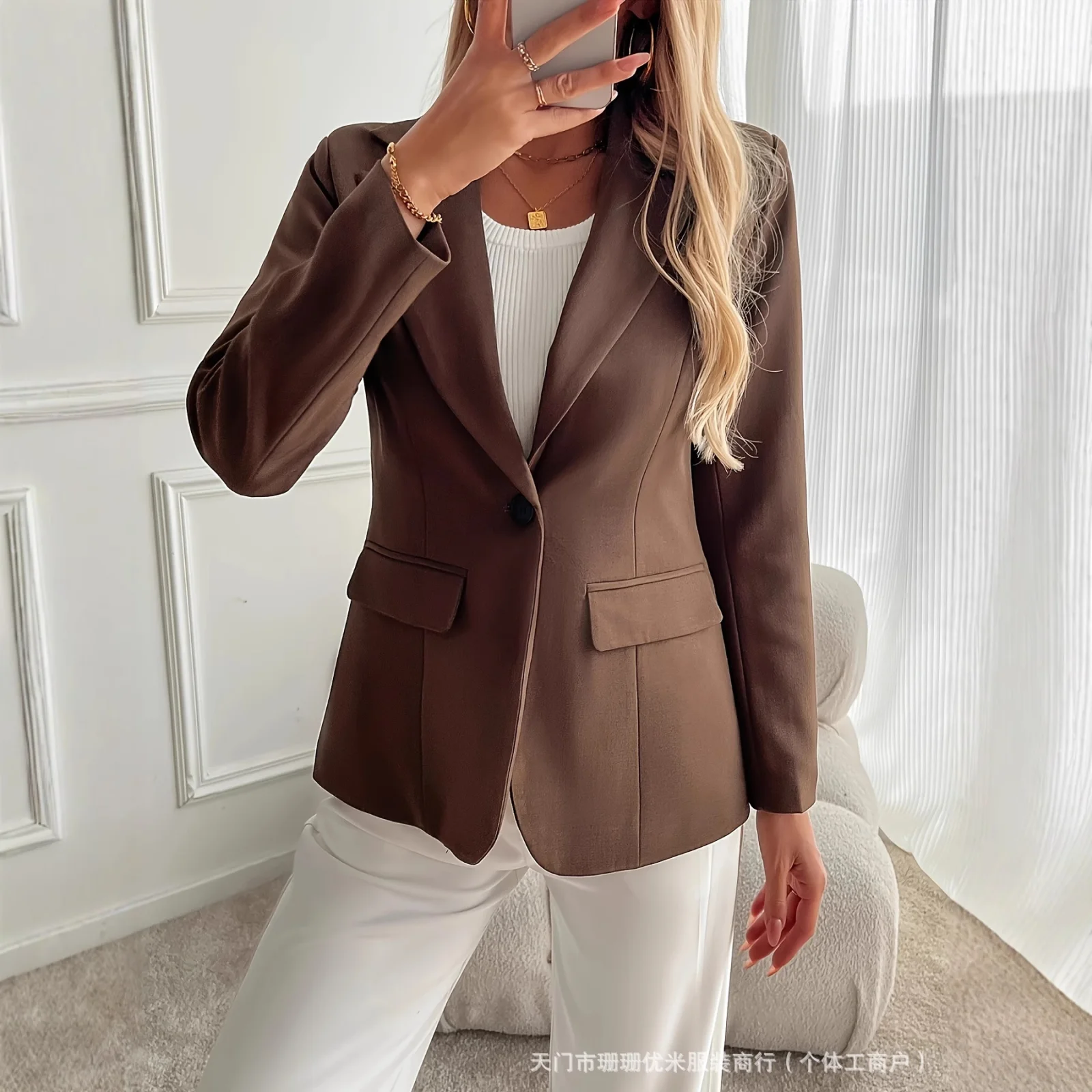 Fashionable Elegant French Solid Color Polo Collar Jacket