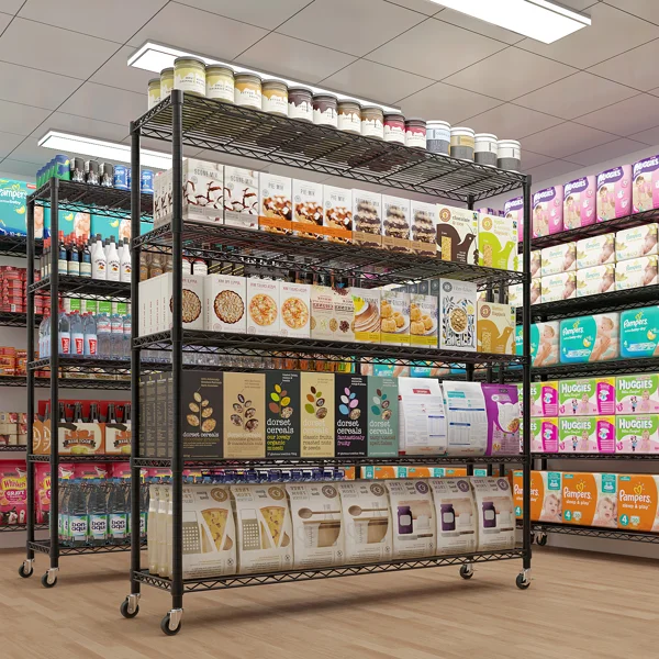 Five Layer Heavy-duty Display Rack with Rubber Wheels and Adjustable Interlayer Spacing