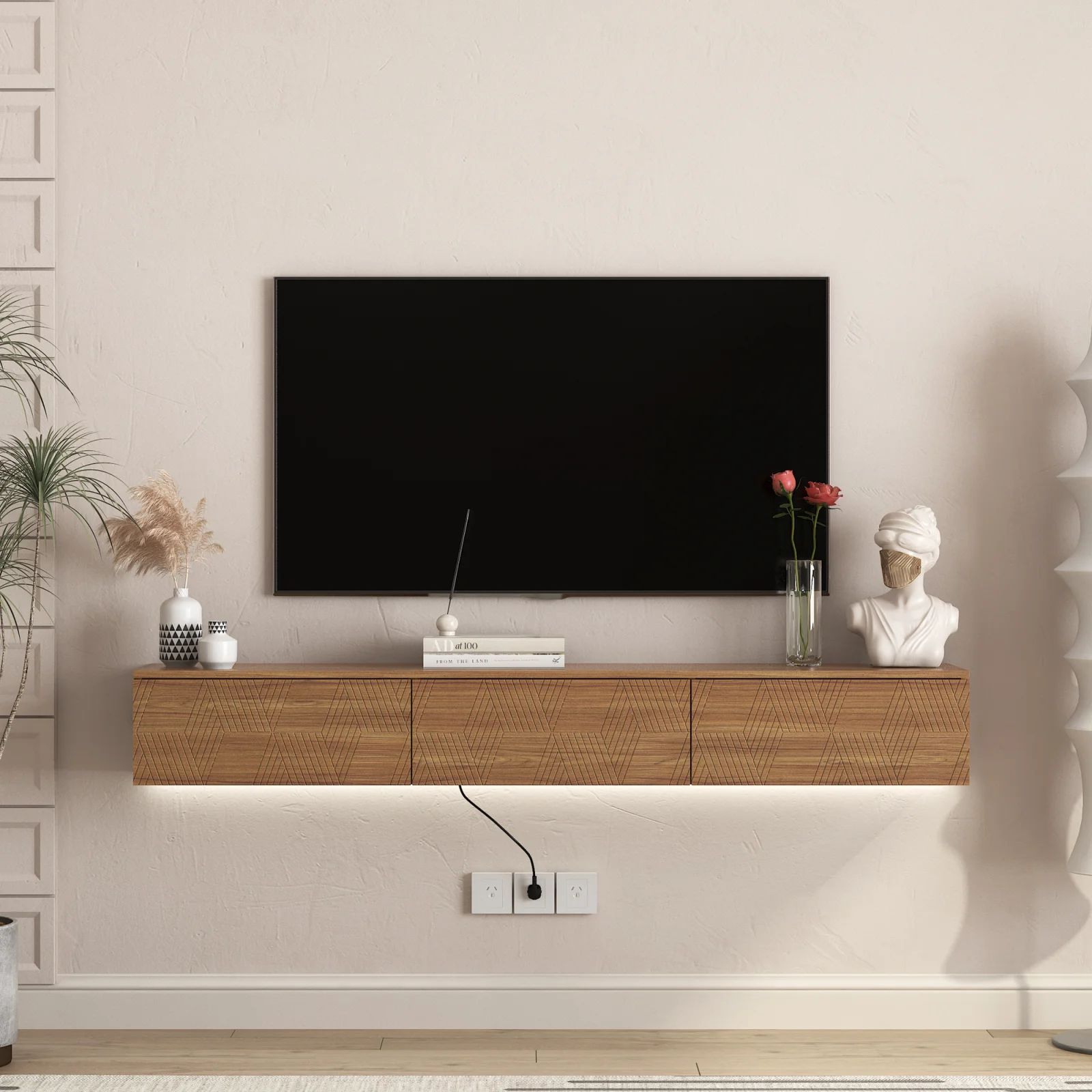 Floating Tv Stand Wall Mounted with 16 Color Leds,67 Modern Tv Stand, Floating Tv Cabinet Entertainment Center for 55 60 65 Inch Tv