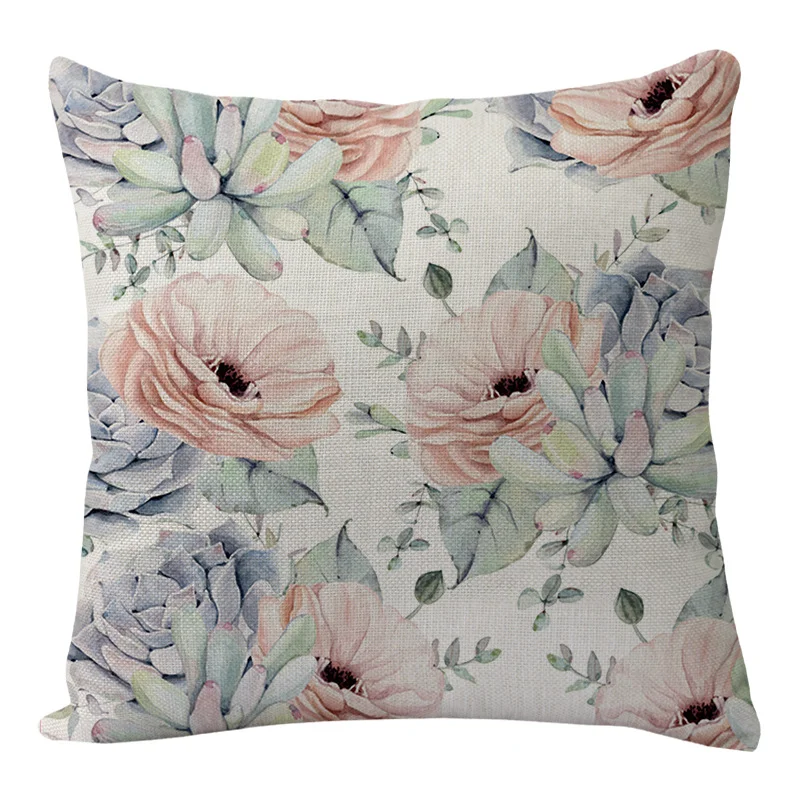 Flowers and Birds Flowers Flax Pillow Car and Sofa Cushion Lumbar Pillow