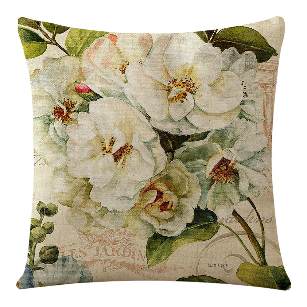 Flowers and Plants Flax Pillow Cover Ocean Series
