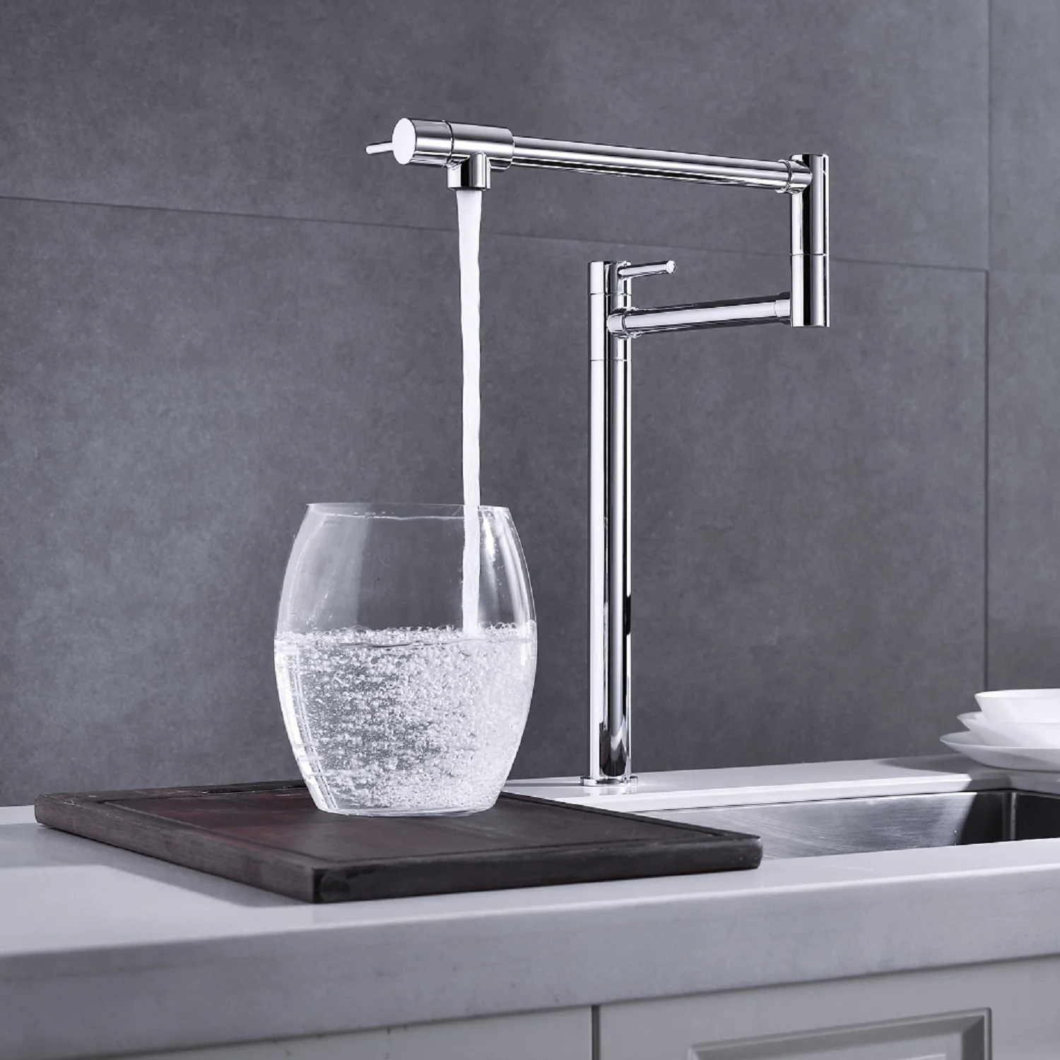 Folding Kitchen Faucet with Pot Shaped Filling and Extended Handle