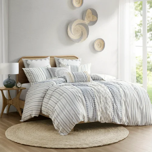 Full Queen Cotton Printed Duvet Cover Set with Chenille