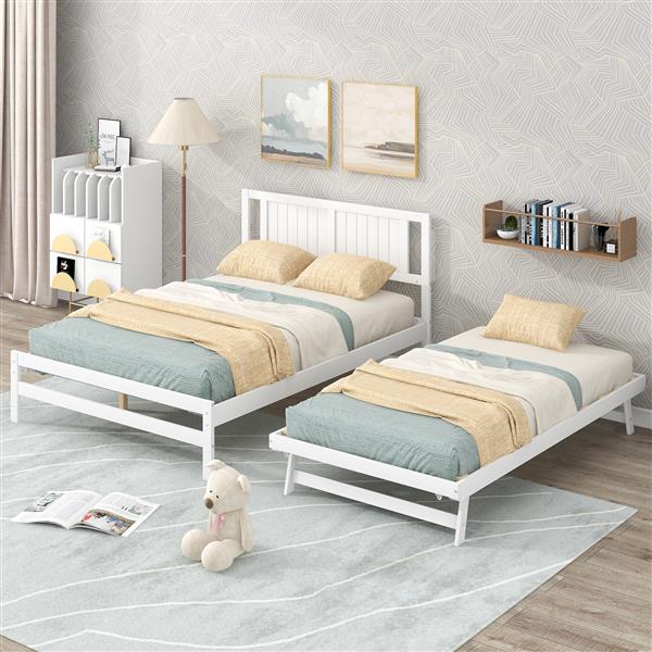 Full-size Platform Bed with Adjustable Rollers, White