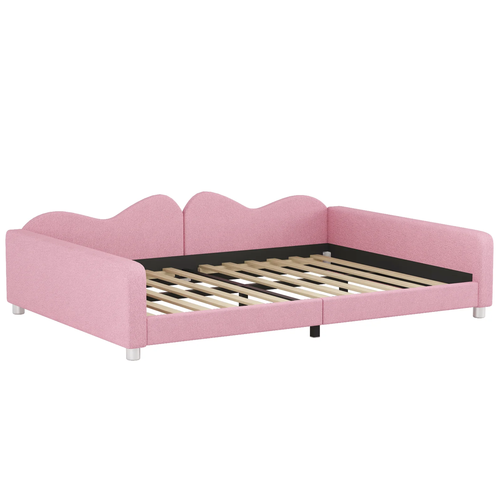 Full Size Upholstered Daybed, Sherpa Fabric Sofabed with Cloud-shaped Backrest, No Box-spring Needed