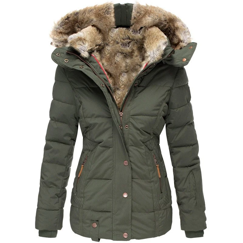 Fur Collar Long Sleeve Slim-fit Cotton Coat