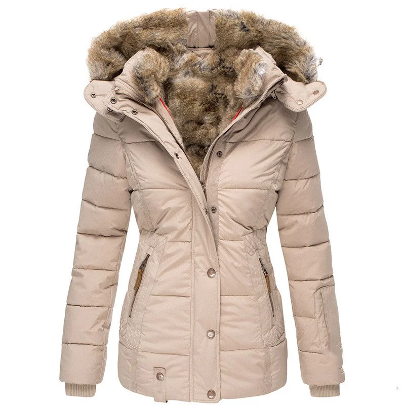 Fur Collar Long Sleeve Slim-fit Cotton Coat