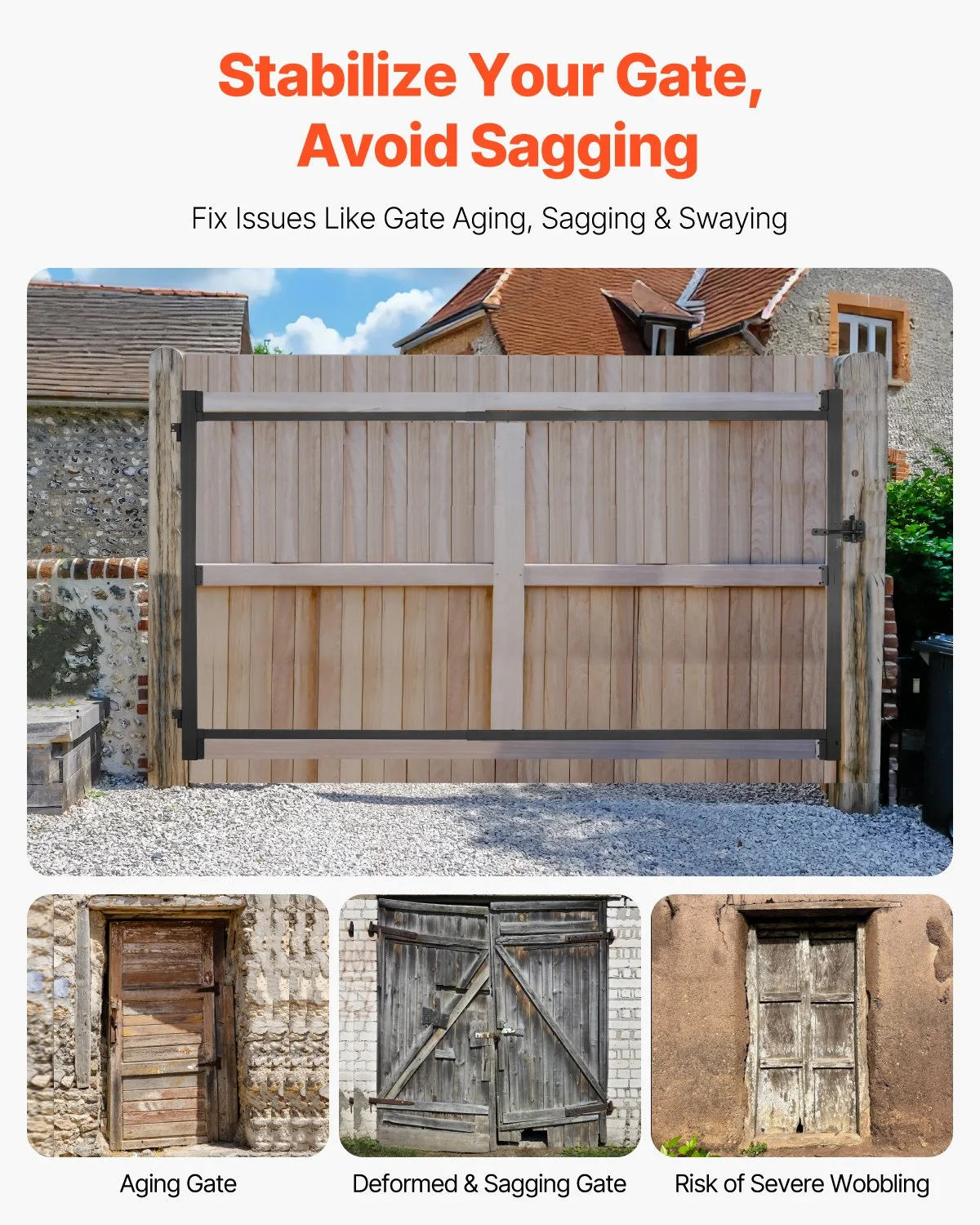 Gate Building Kit, Fits 40 to 72 in Wide Openings, Up From 4 to 5 Ft High Fence, Adjustable Gate Building Kit, Anti Sag Full Gate Frame Kit with Latch Lock and Screws, for Wooden Fence, Iron
