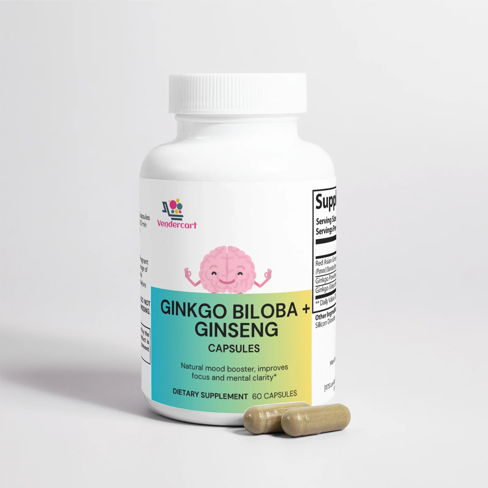Ginkgo Biloba and Ginseng Capsules - Herbal Supplement for Circulation and Brain Support