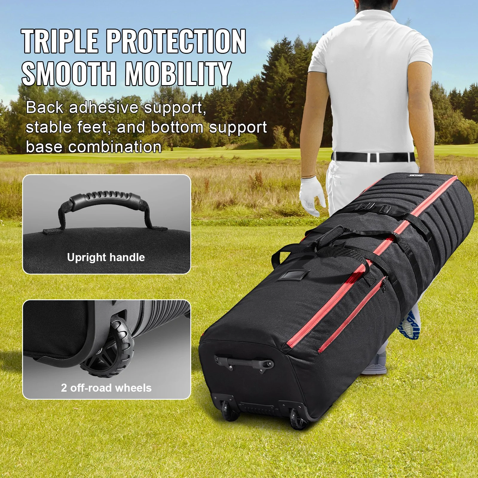 Golf Travel Bag, Outdoors Soft-sided Golf Travel Cover Case, Heavy Duty Nylon Wear-resistant, Padded Golf Luggage Case Cover with Wheels, Foldable Golf Club Storage Bag for Airlines