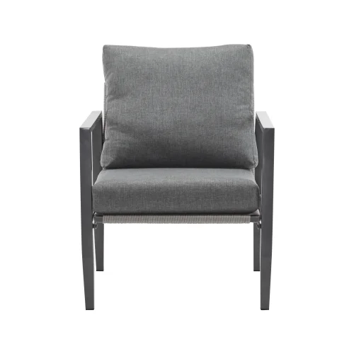 Gray Aluminum Lounge Chair with Sleek Rope Accents and Comfortable Cushions, Perfect for Modern Outdoor and Indoor Spaces
