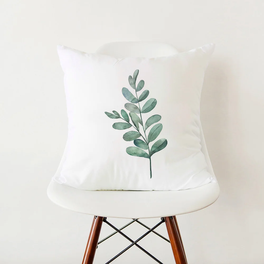 Green Botanical Print Stylish White Pillowcase