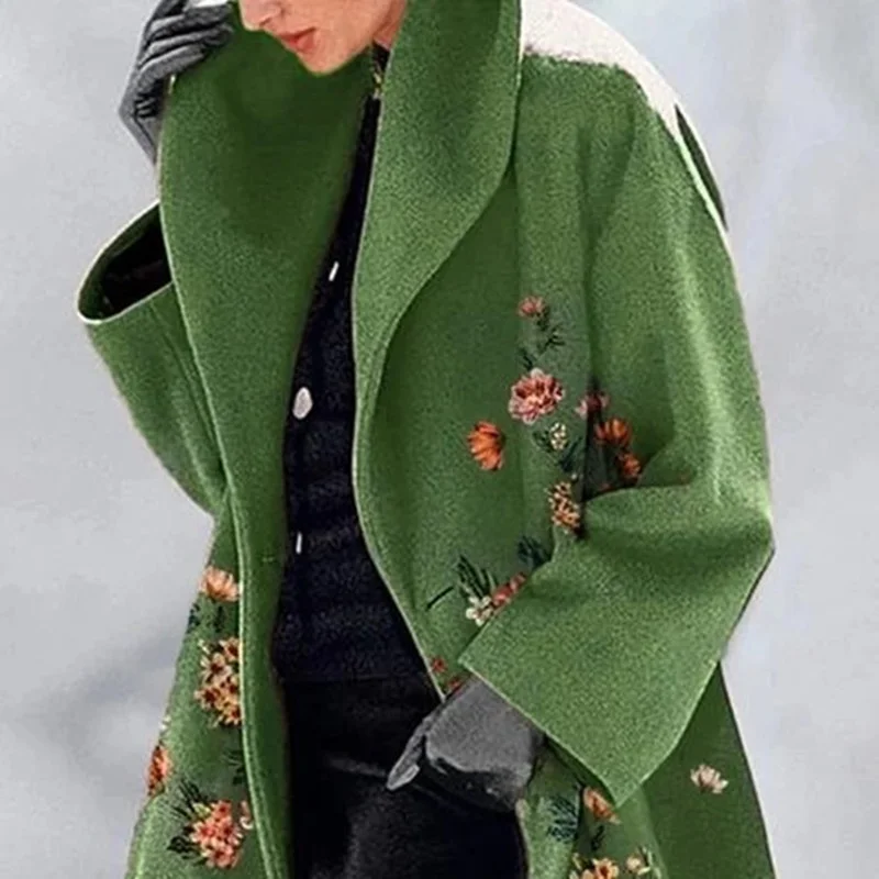 Green Collar Temperament College European and American Print Lapel Jacket