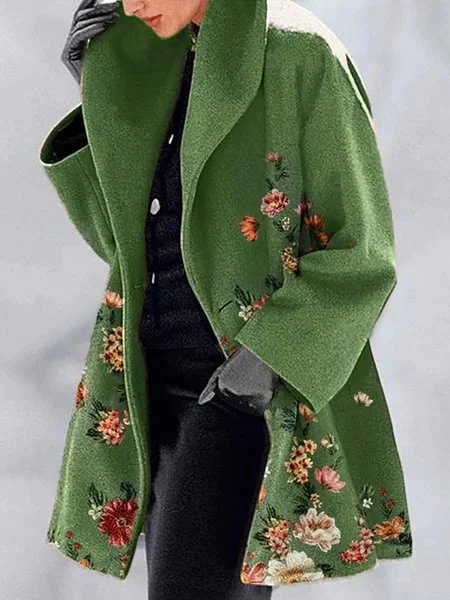 Green Collar Temperament College European and American Print Lapel Jacket