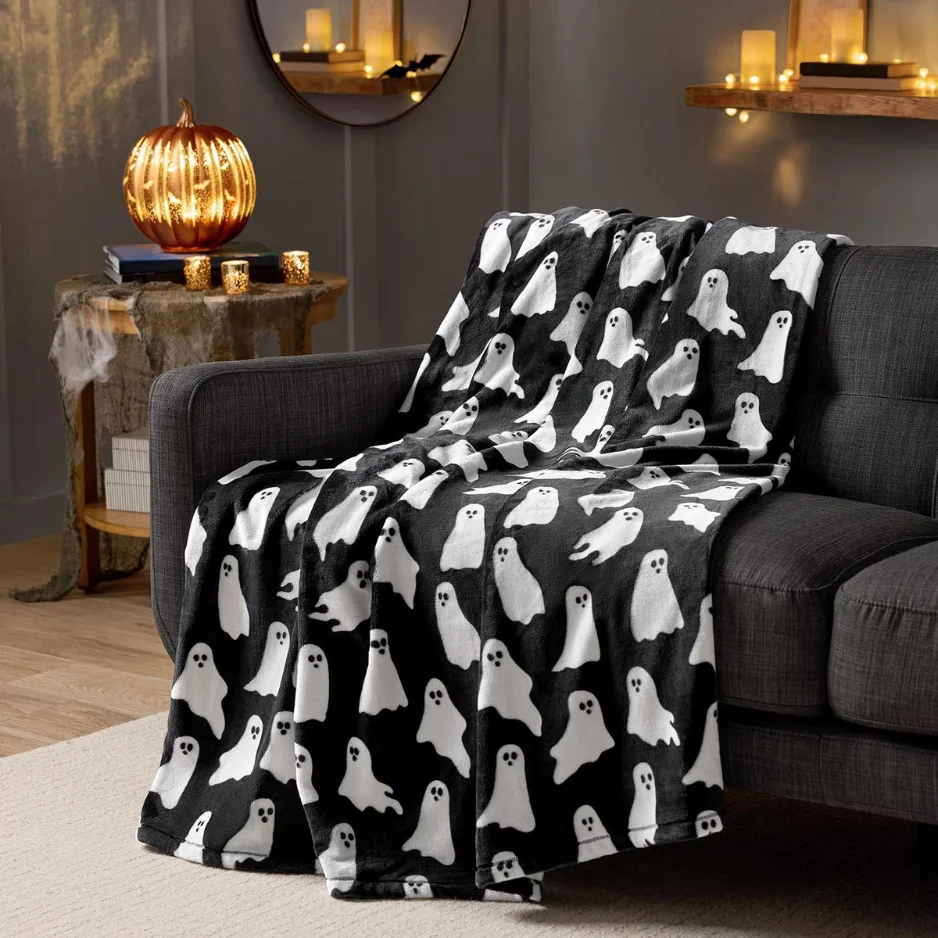 Halloween Lounge Throw Blanket 60 X 70 Inch, Soft Cozy Halloween Blanket for Home Decor