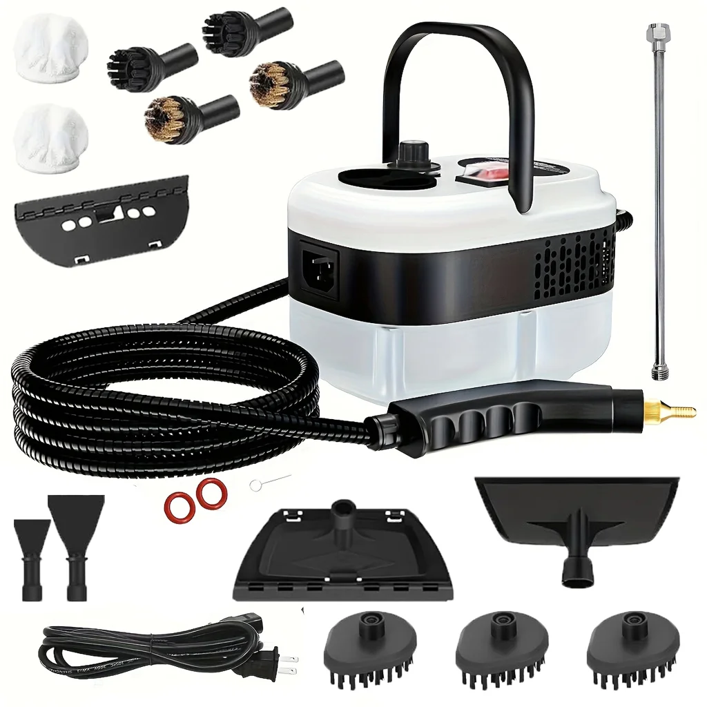 Handheld 2500W High‑Pressure Steam Cleaner with 1.2L Glass Tank and 12 Attachments for Home, Car and Kitchen
