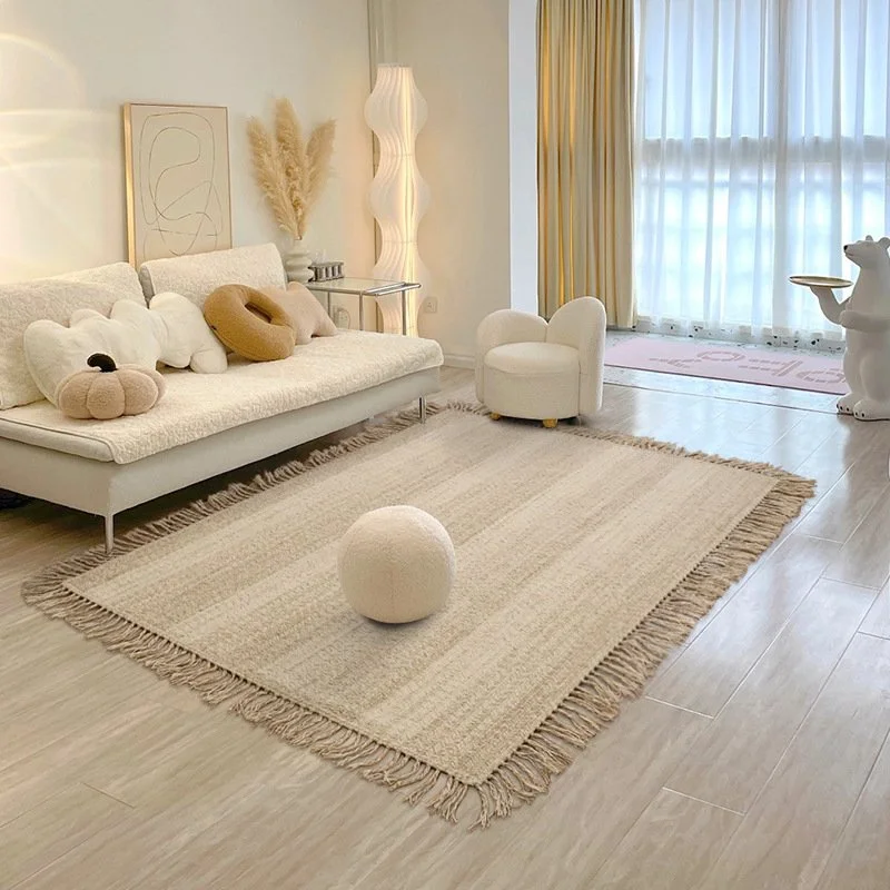 Handmade Natural Wool Living Room Milk White Modern Simple and Light Luxury Home Bedroom Bedside Calligraphy Carpet