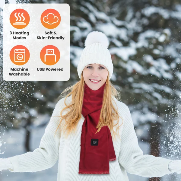 Heated Neck Wrap Warm Heated Scarf Usb Powered with 3 Temperature Modes Soft Skin-friendly Washable Scarf for Winter Camping Fishing