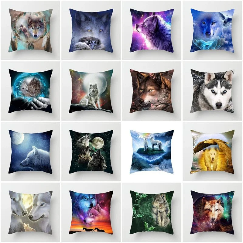 Home Decoration Without Pillow Core 3d Fluorescent Wolf Polyester Pillowcase