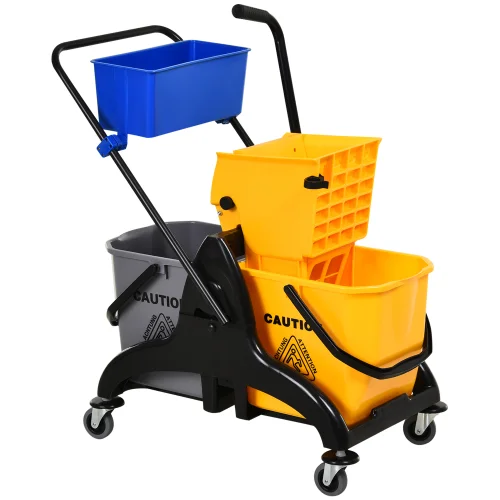 6.9 Gallon Yellow Mop Bucket Cart with Side Press Wringer and Wheels