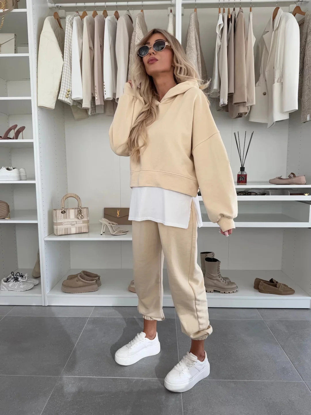 Hooded Sweatshirt Suit Loose Long Sleeve False Two-piece Tops and Jogger Sports Trousers Casual Spots Set for Women's Clothing