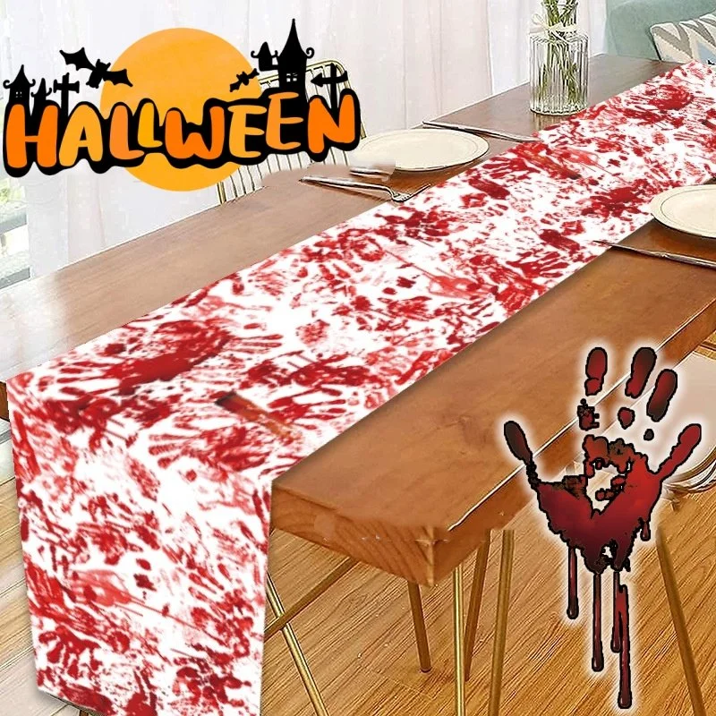 Horror Happy Halloween Tablecloth Bloody Handprint Table Cover Festival Halloween Party Tablecloth Decoration Supplies