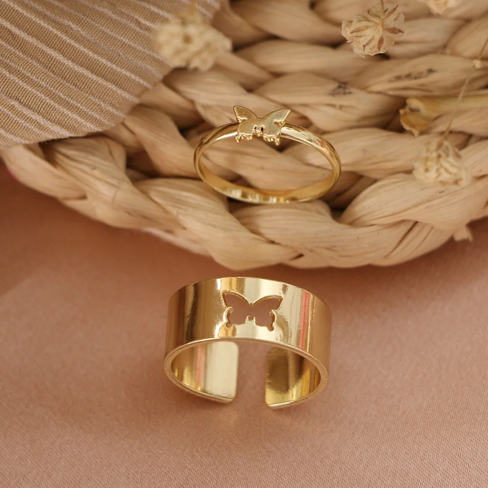 Butterfly Couple Ring Set – Adjustable Gold and Silver Alloy Punk Style