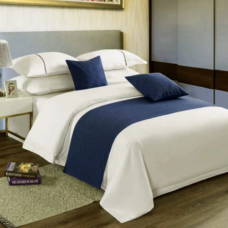 Hotel bed throw runner mat dark blue modern simplicity polyester