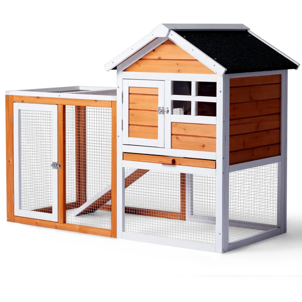 House Type with Running Ladder, Orange-red, Wooden Chicken Rabbit Cage
