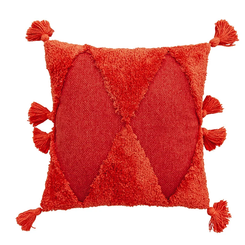 Household Indian Style Embroidered Tufted Tassel Pillowcase