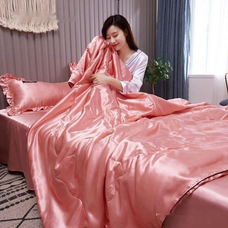 Ice Silk Thin Quilt Set – Pure Cotton, Embossed Patterns, Summer Bedding