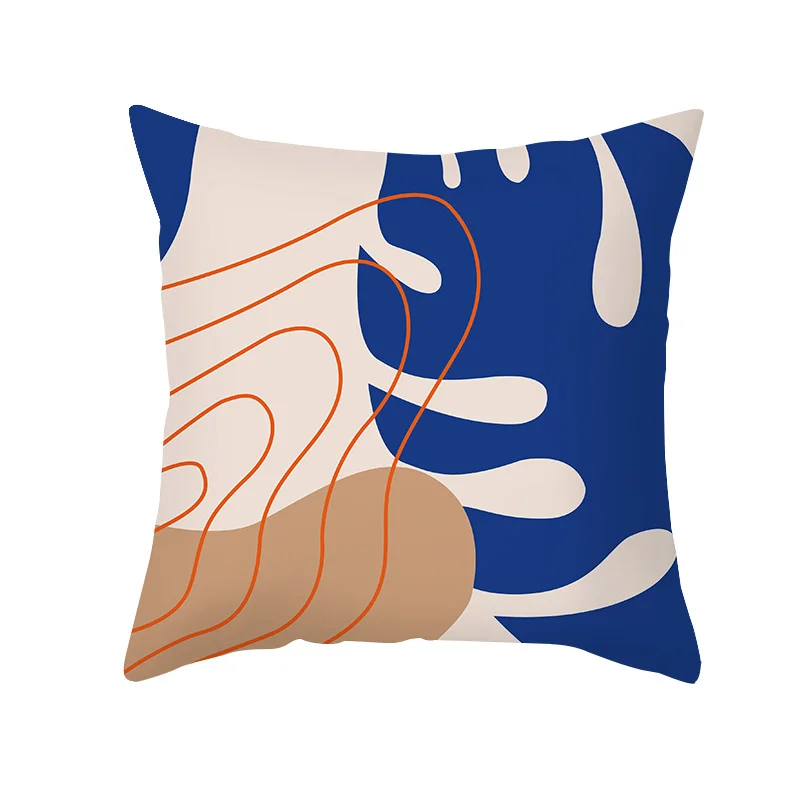 Ins Blue Abstract Super Soft Printing Retro Art Pillowcase Sofa Cushion