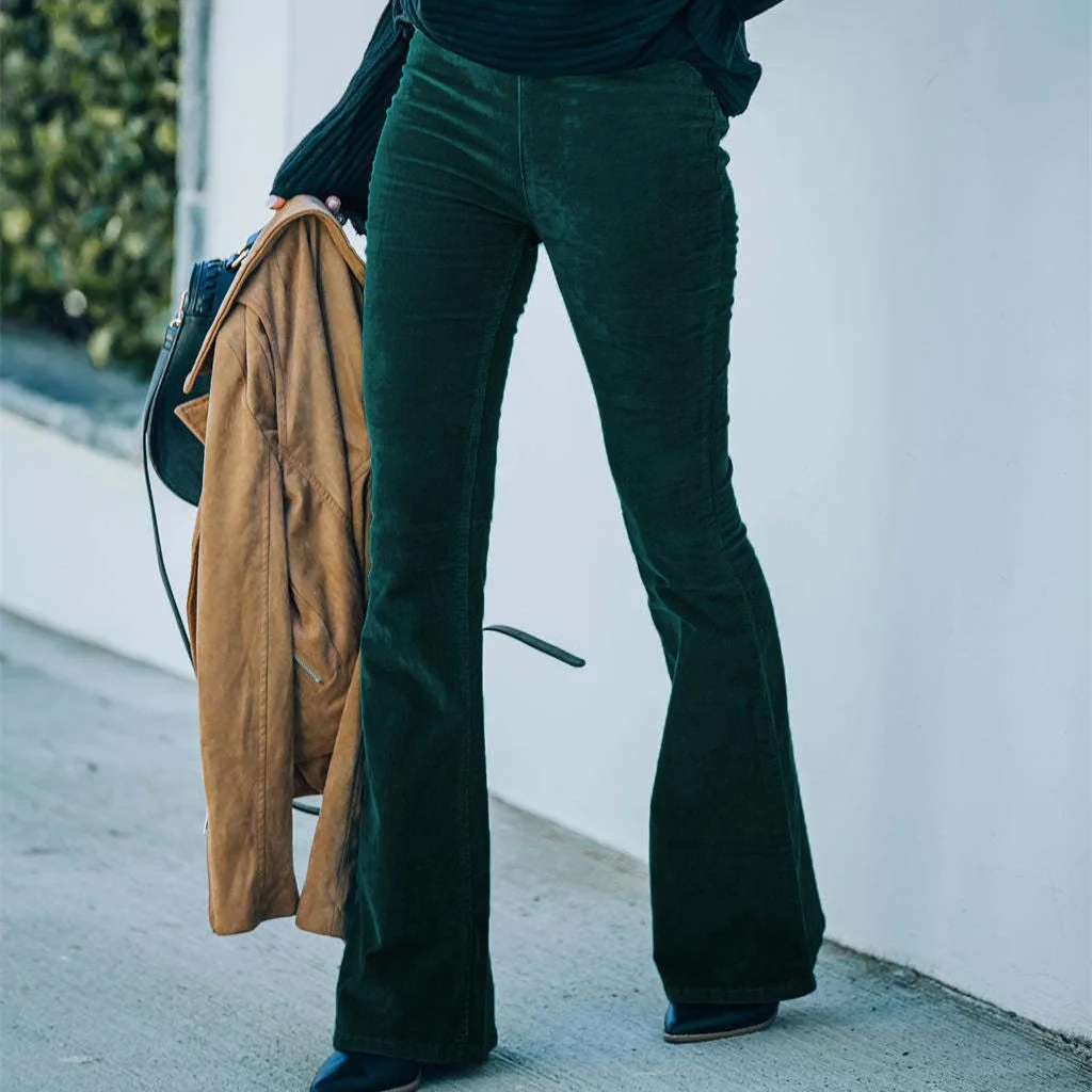Ins Corduroy High Waist Flared Pants Fashion Casual Slim Solid Color Trousers Autumn and Winter Women's Clothing