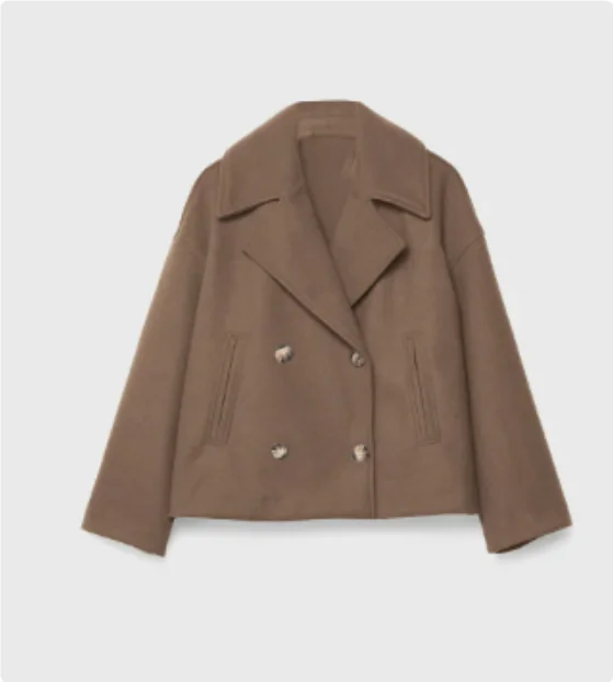 Ins Double-breasted Lapel Blazer Jacket Fashion Loose Woolen Short Coat Elegant Commuting Women's Clothing