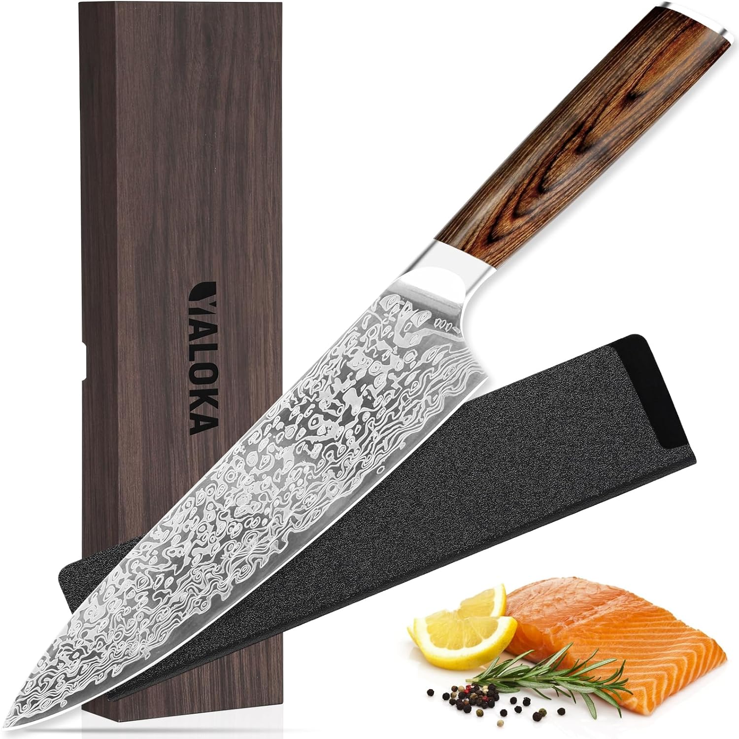 Japanese Vanadium Steel Chef Knife, 7.8 Inch Sharp Kitchen Knives with Laser Pattern and Rosewood Handle