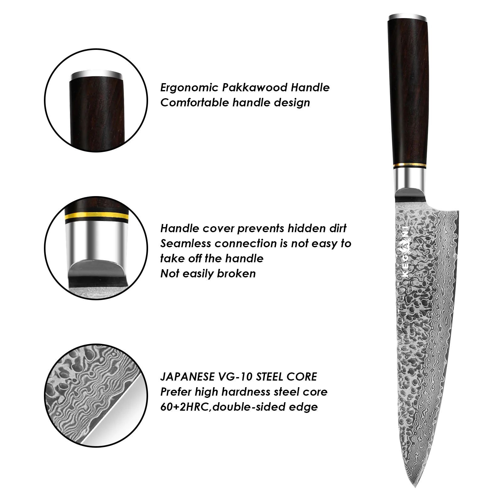 Kegani 8 Inch Japanese Chef Knife, 67 Layers Japanese Vg10 Damascus Steel Chefs Knife, Professional Chef's Knife with Pakkawood Handle