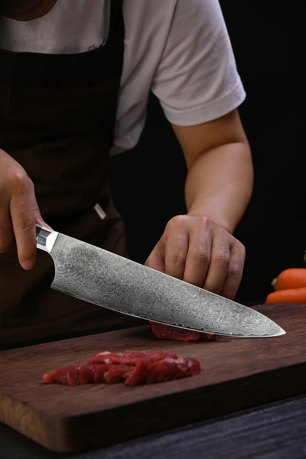 Kegani 8 Inch Japanese Kiritsuke Chef Knife, Japanese 67 Layers Vg-10 Damascus Knife, Ebony Fulltang Handle Natural Texture Japanese Knife Sushi Knife Gyuto Knife