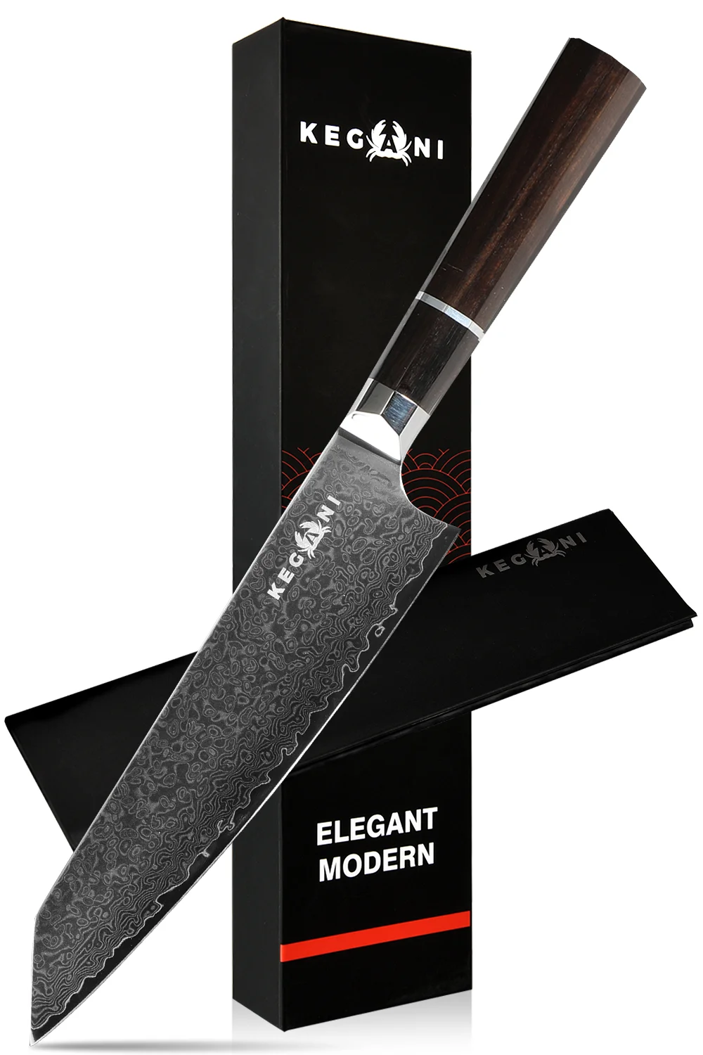 Kegani 8 Inch Japanese Kiritsuke Chef Knife, Japanese 67 Layers Vg-10 Damascus Knife, Ebony Fulltang Handle Natural Texture Japanese Knife Sushi Knife Gyuto Knife