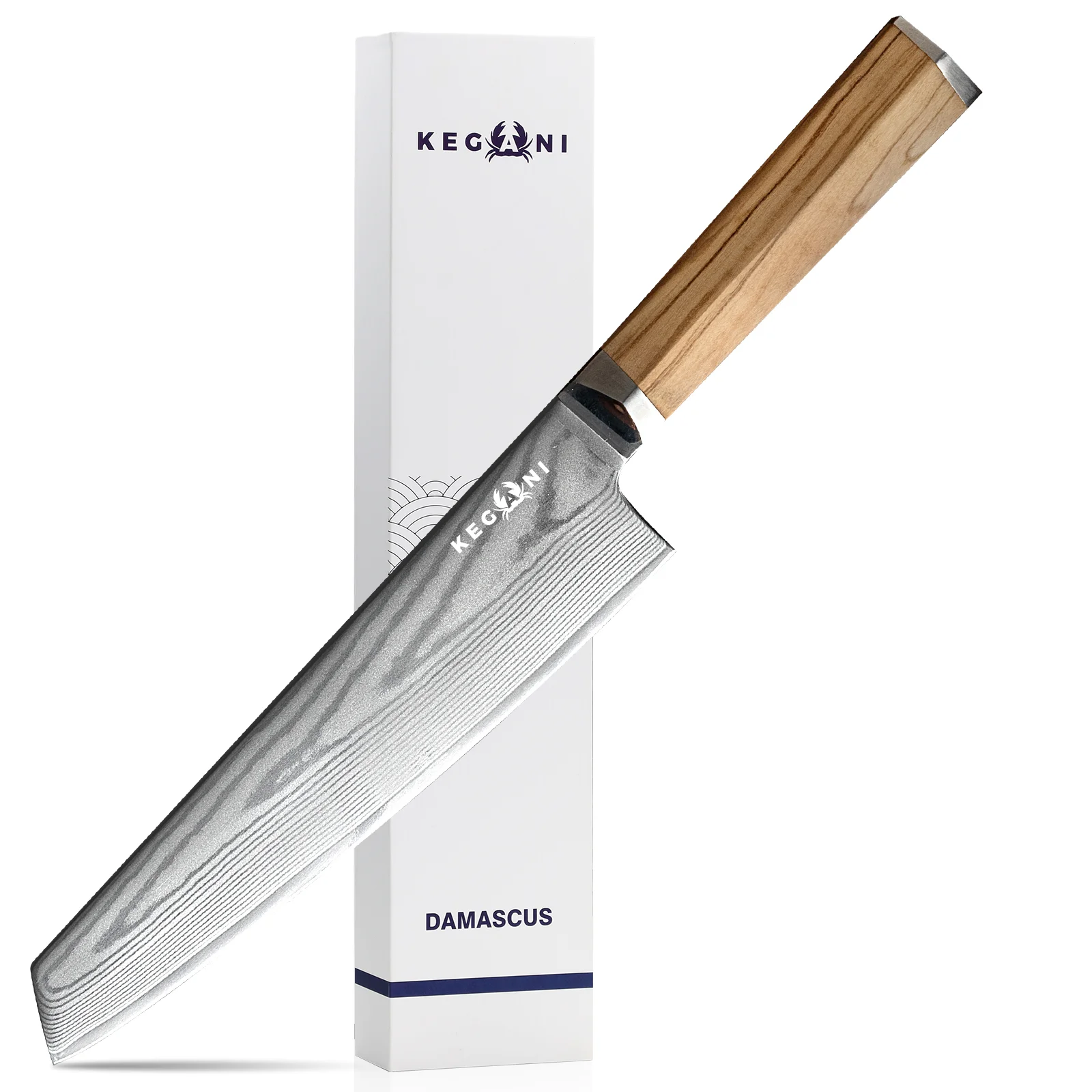 Kegani 8 Inch Kiritsuke Knife, Japanese Chef Knife 67 Layers Vg-10 Damascus Kiritsuke, Italian Olive Wood Fulltang Handle Natural Texture Japanese Knife with Gift Box & Sheath