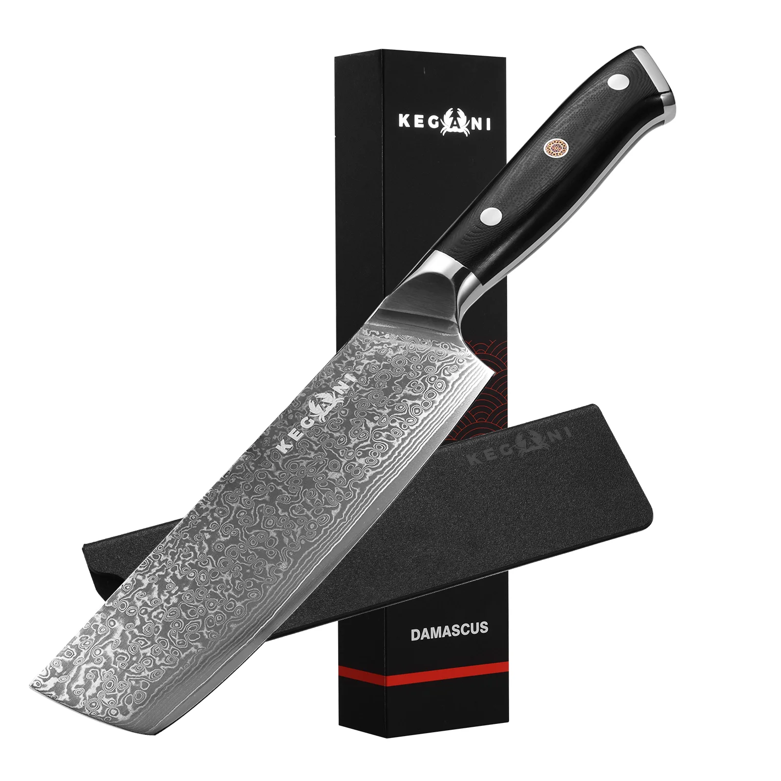 Kegani Chef Knife, 8 Inch Damascus Chefs Knife-japanese Vg10 Super Steel Hammered - G10 Handle Kitchen Knife - Classic Series