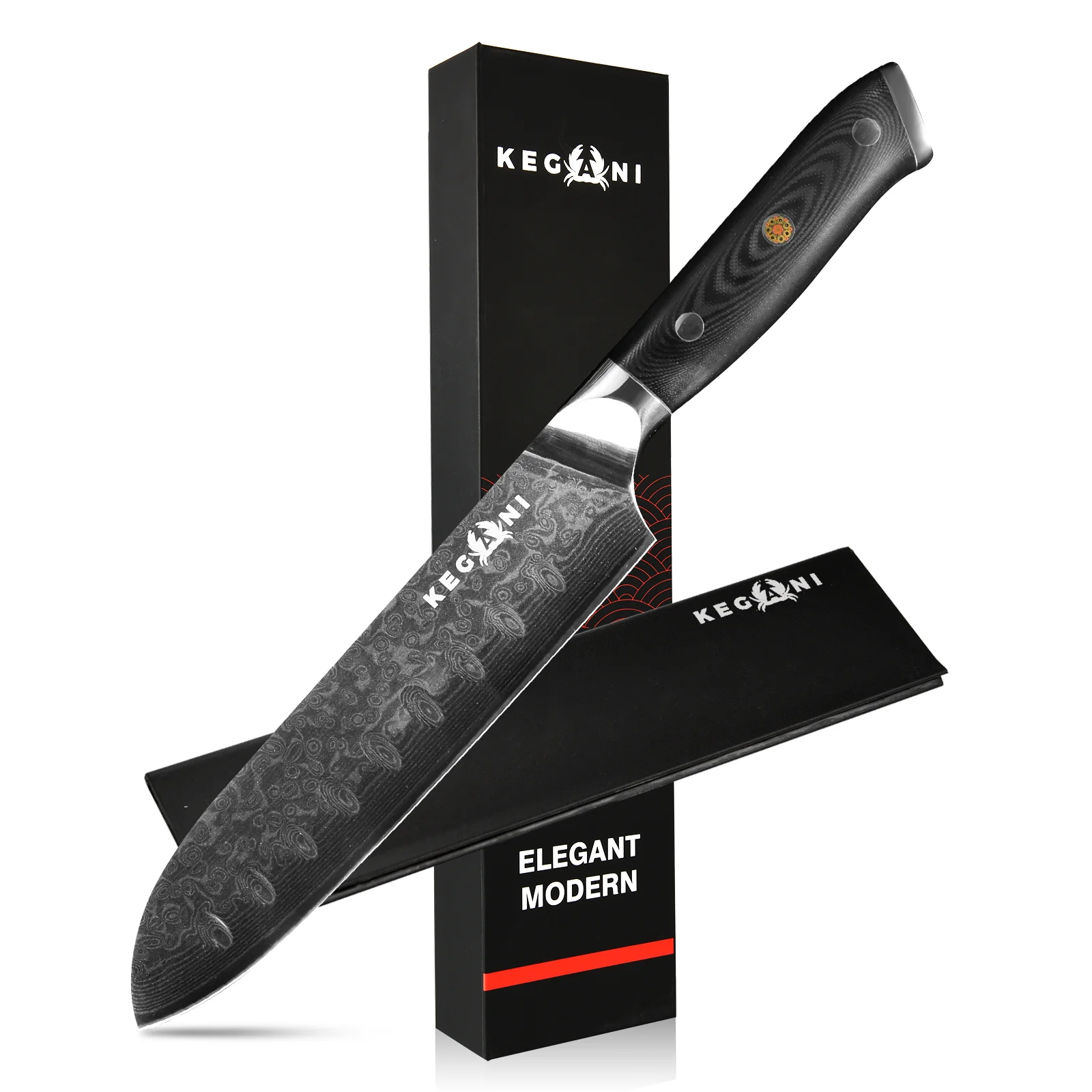 Kegani Chef Knife, 8 Inch Damascus Chefs Knife-japanese Vg10 Super Steel Hammered - G10 Handle Kitchen Knife - Classic Series