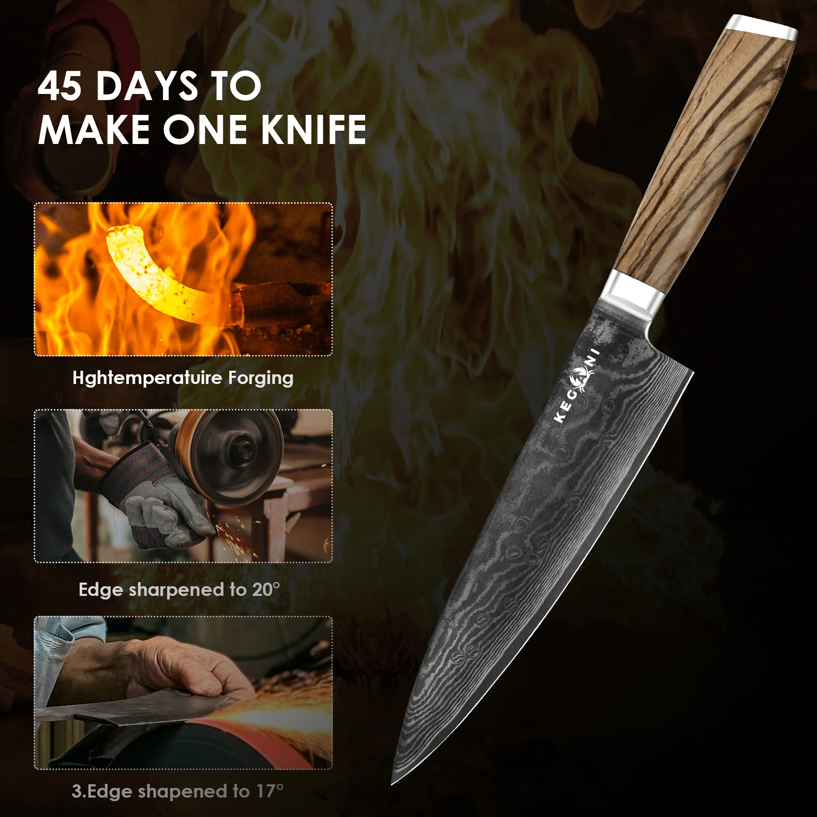 Kegani Chef Knife - 8 Inch Japanese Knife, 67 Layers Japanese Vg-10 Damascus Steel Ultra Sharp Kitchen Knife, Professional Chef Knife Gyuto Knife- Ergonomic Fulltang Handle