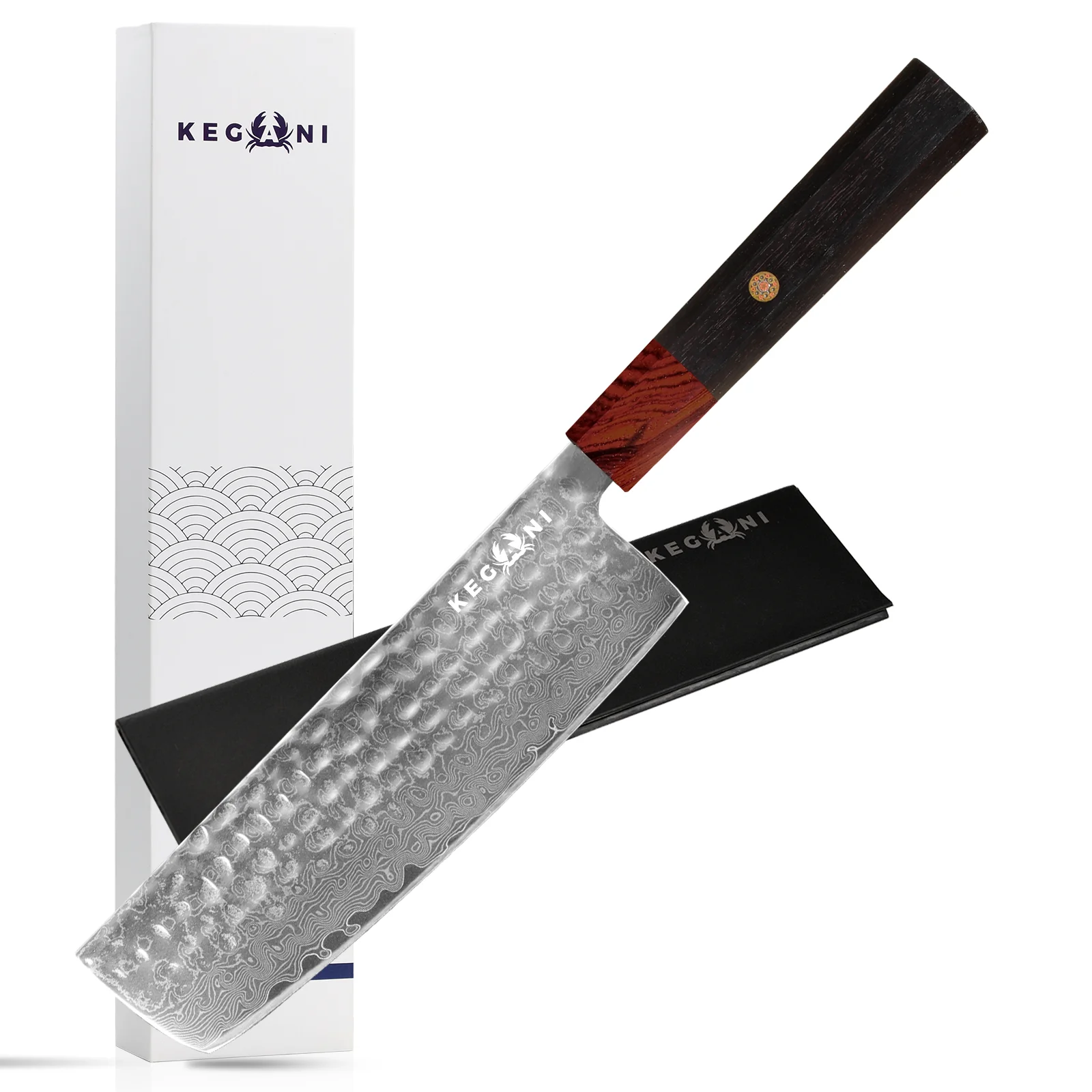 Kegani Damascus Japanese Chef Knife, 67 Layers Vg-10 Japanese Knife Natural Hammered Chef Knife Japanese Rosewood Handle