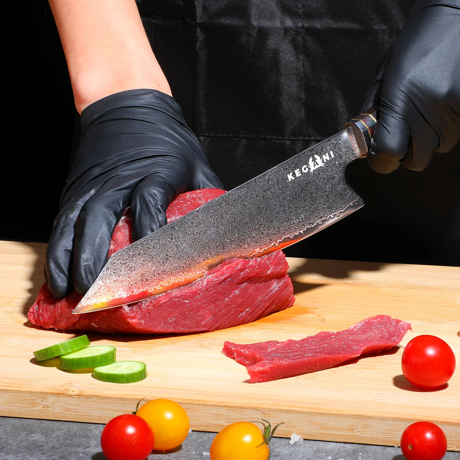Kegani Japanese Kiritsuke Chef Knife, 8.5 Inch Japanese 67 Layers Vg-10 Damascus Knife, Japanese Rosewood Fulltang Handle Natural Texture Japanese Knife Sushi Knife
