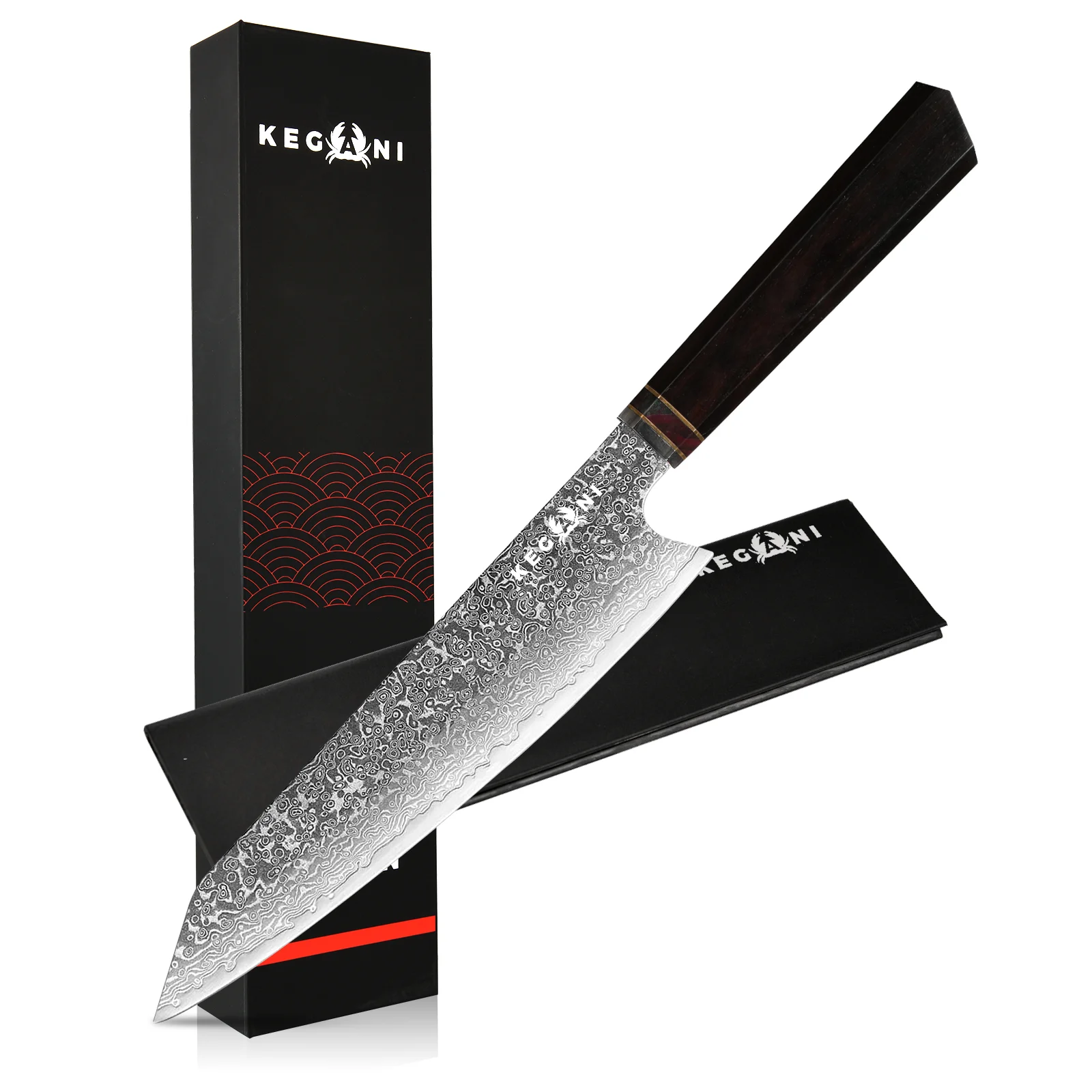 Kegani Japanese Kiritsuke Chef Knife, 8.5 Inch Japanese 67 Layers Vg-10 Damascus Knife, Japanese Rosewood Fulltang Handle Natural Texture Japanese Knife Sushi Knife