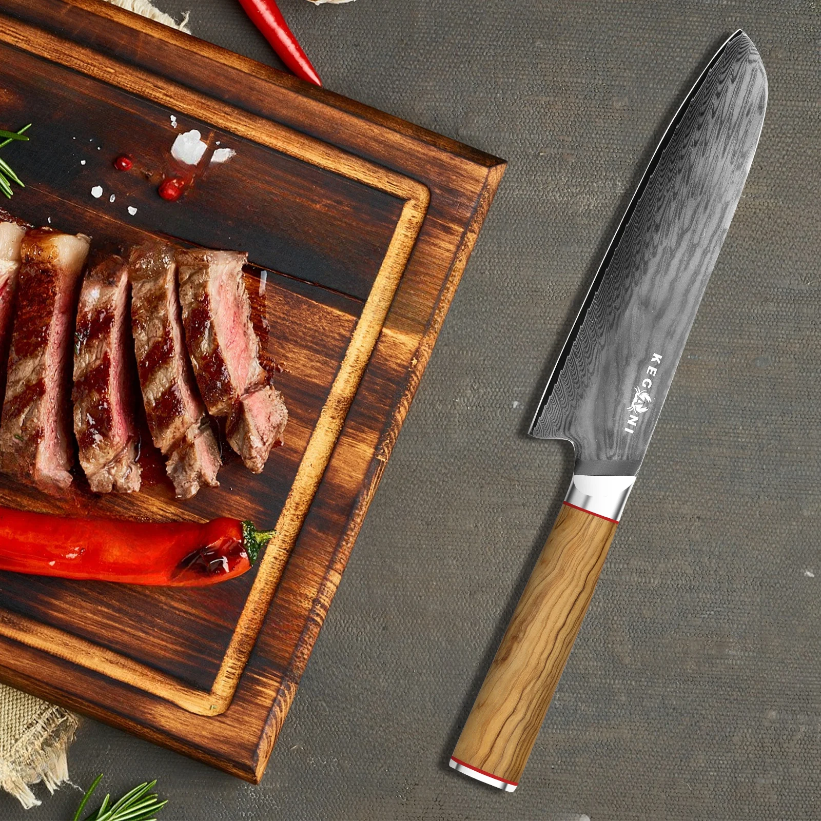 Kegani Kiritsuke Knife - 8 Inch Professional Japanese Chef's Knife, 67 Layers Aus-10 Damascus Steel Kitchen Ultra-sharp Knife - D-shaped Handle