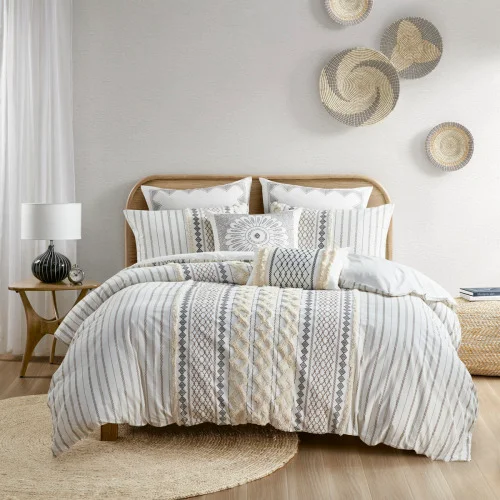 King Cal King Cotton Printed Duvet Cover Set with Chenille