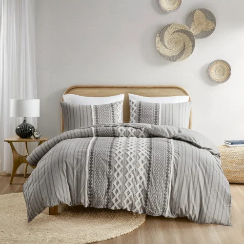 King Cal King Cotton Printed Duvet Cover Set with Chenille