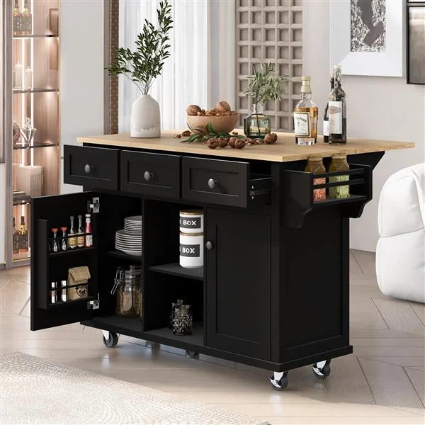 Kitchen Cart with Rubber Wood Flip Top