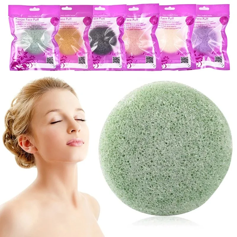 Round konjac facial cleansing sponge – natural plant fiber wash puff for all skin types